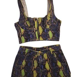 PrettyLittleThing Two Piece Set Green Blue Snakeskin Print Shorts Size 4/6